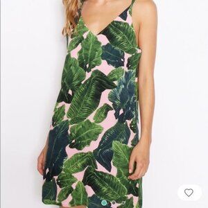 Topshop Green Pink Tropical Palm Leaf Pattern Mini Dress